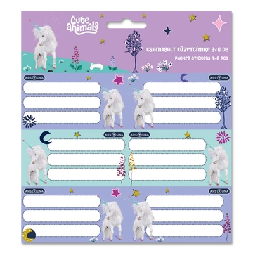 Ars Una Cute Animals-unicorn csomagolt füzetcímke (3x6 db)