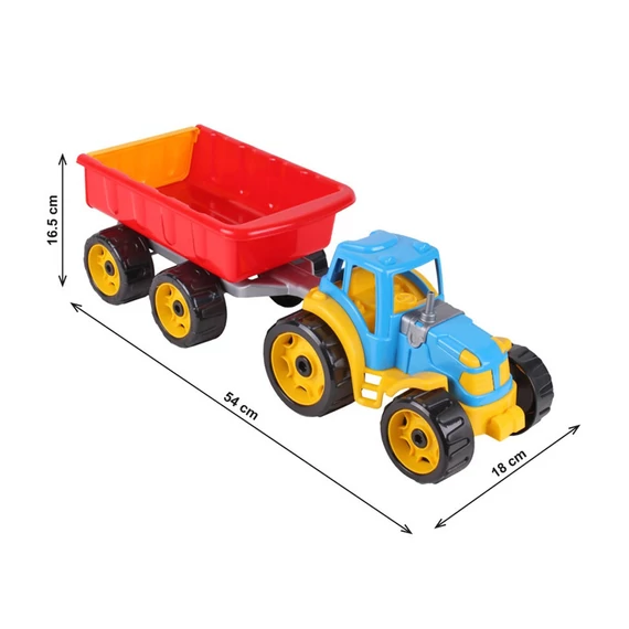 Műanyag traktor utánfutóval - 53 cm