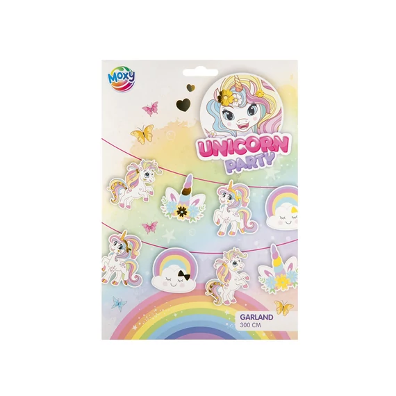 Unikornis papír girland, 3 m, 14 zászló