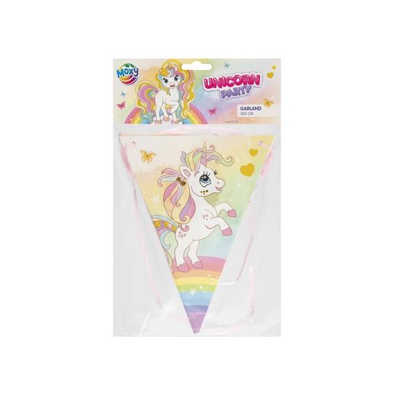 Unikornis papír girland, 3 m, 7 zászló