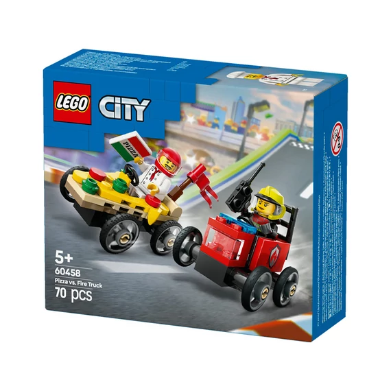 LEGO City Great Vehicles 60458 Pizzásautó vs. tűzoltóautó, versenyautós csomag