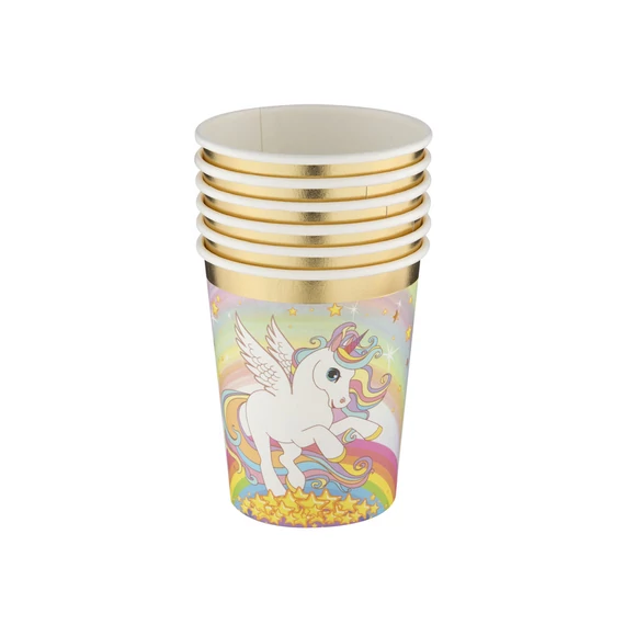 Unikornis papírpohár, 250 ml, 6 db