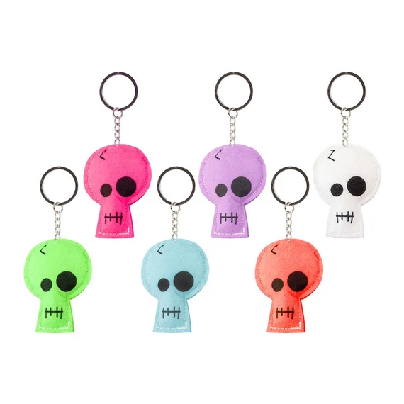 Koponya kulcstartó, neon színű, 8 cm, 6 féle