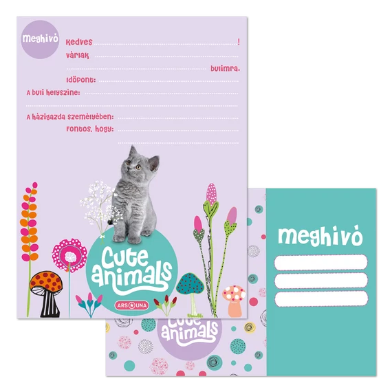 Ars Una Cute Animals-kitten partimeghívó borítékkal