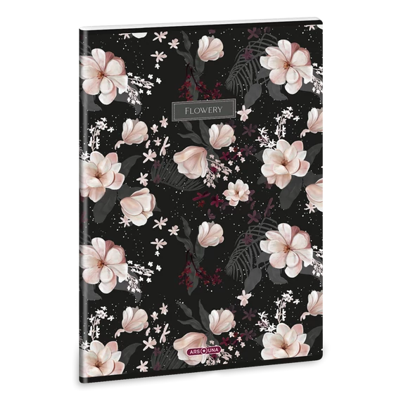 Ars Una Flowery black A/4 extra kapcsos füzet-sima