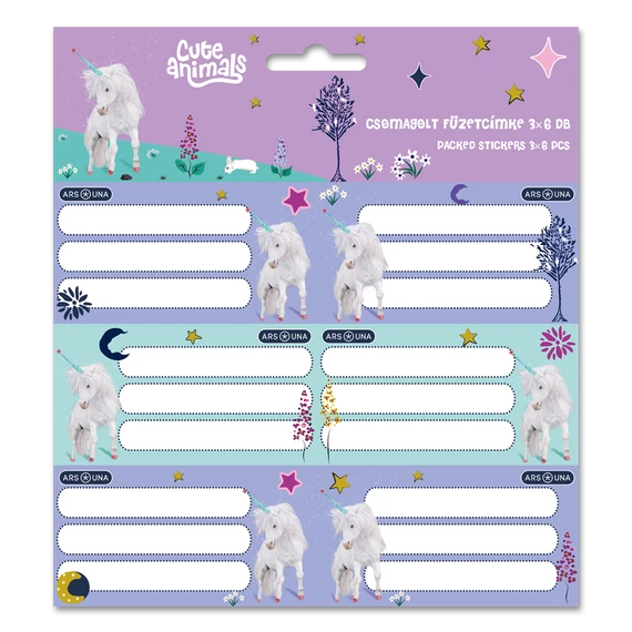 Ars Una Cute Animals-unicorn csomagolt füzetcímke (3x6 db)