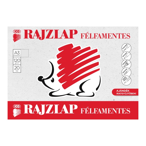 ICO SÜNI Rajzlap félfamentes 20 lap, A/3